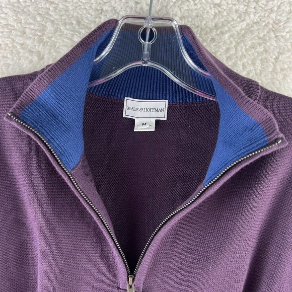 Maus & Hoffman M Purple Pima Cotton Sweater Long Sleeve Pullover Quarter Zip - Picture 5 of 6